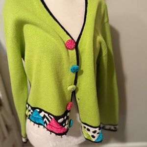 Vibrant V-Neck Sweater with Colorful Buttons